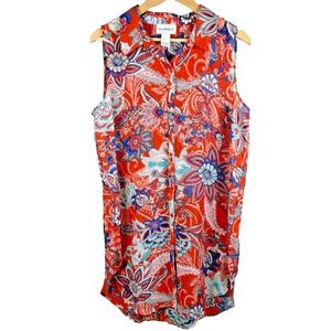 Peck & Peck  V Neck Sleeveless Tunic Blouse Bohemian Floral Cottagecore Womens L